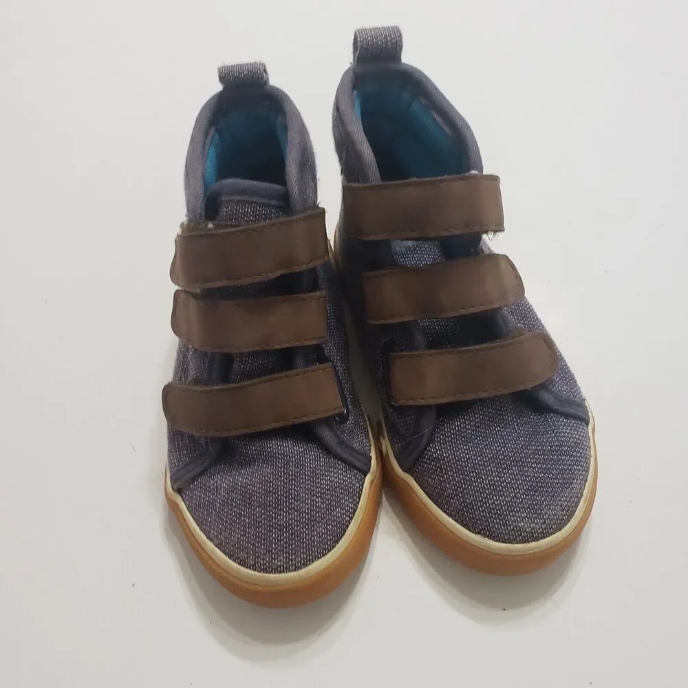 Cat and Jack Boys 7 Hook and Loop High Top Blue with Brown Dinosaur‎ Spike